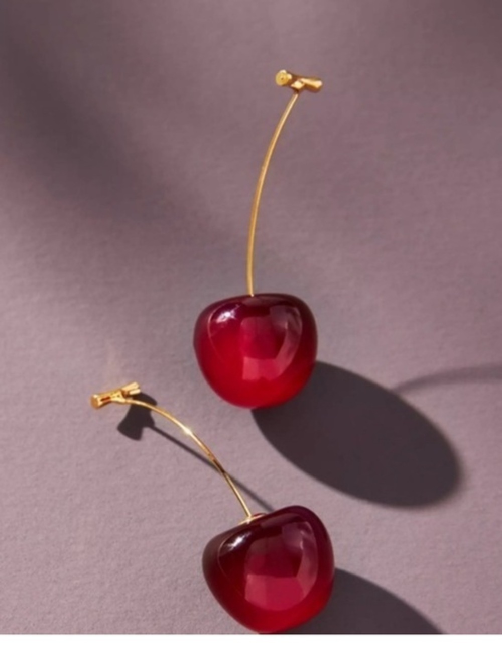 ✨Gold Cherry Drop Earrings in Deep Red